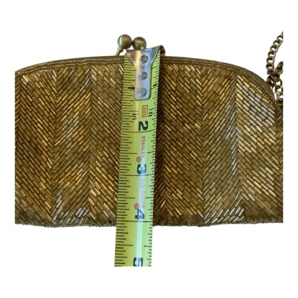 Vintage‎ The Limited Chain Wristlet Clutch Gold Beaded Handbag 1920's Gatsby